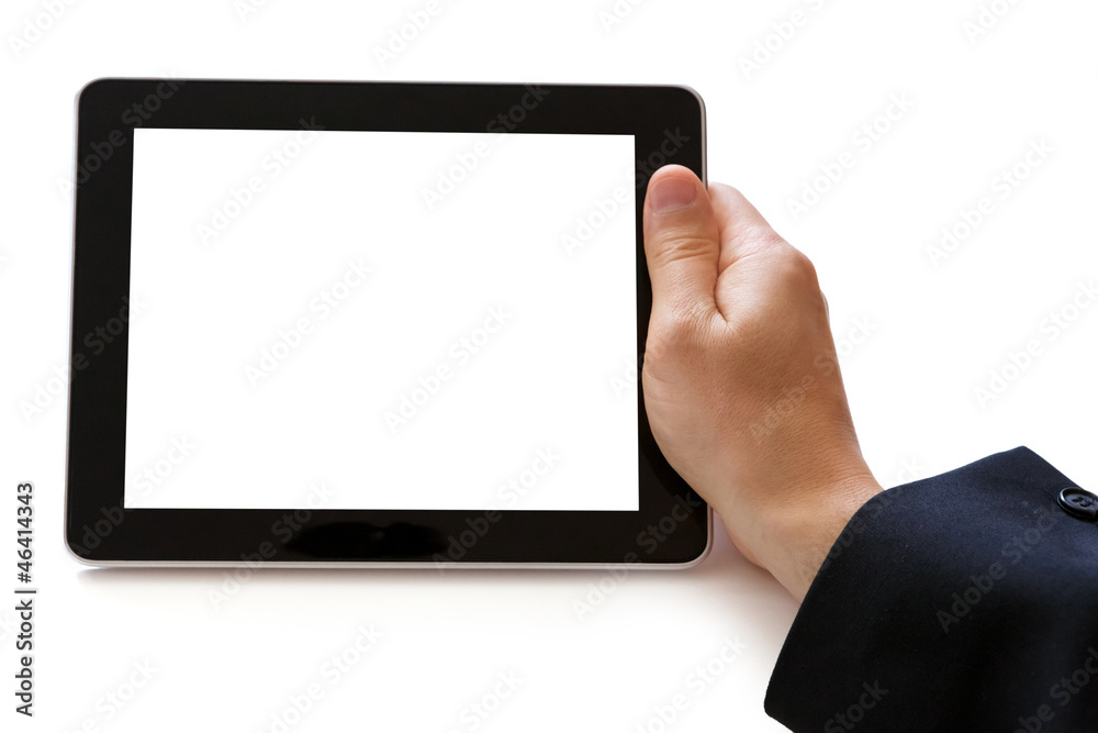 hand holding digital tablet