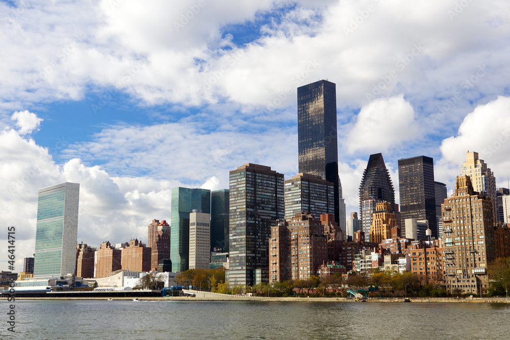 Manhattan midtown buildings over East River, New York City