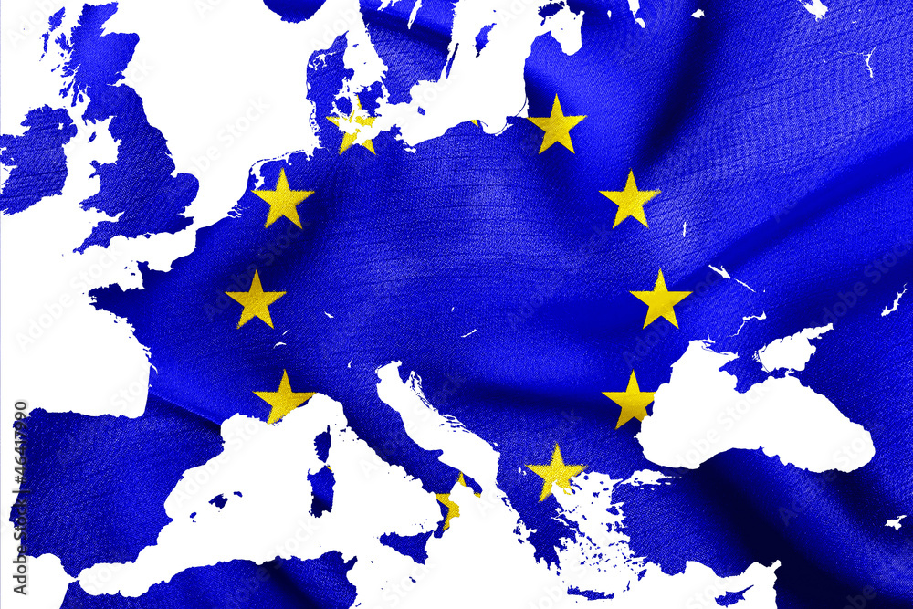 Map of European Union with flag of EU, isolated on white Map of European Union with flag of EU, isolated on white