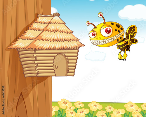 honey bee and wooden house
