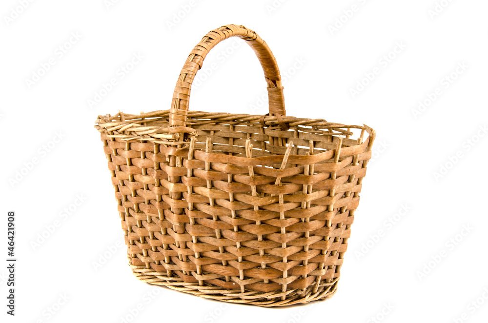 old aged wicker basket on white