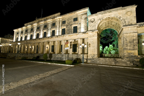 Old British palace by night at Corfu Island, Greece