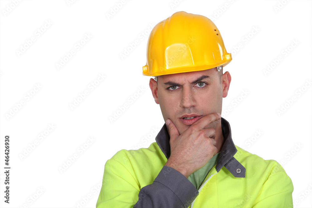 Questioning construction worker