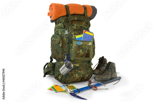 Military or survival  hunters  backpacks set isolated on white