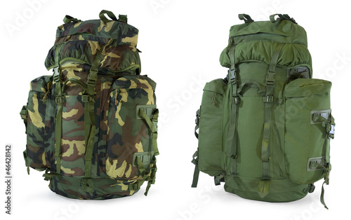 Military or survival  hunters  backpacks set isolated on white