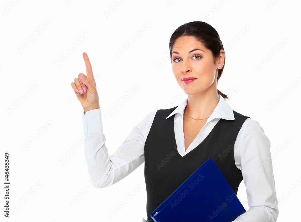 Business woman showing a copyspace. Business woman showing a copyspace.