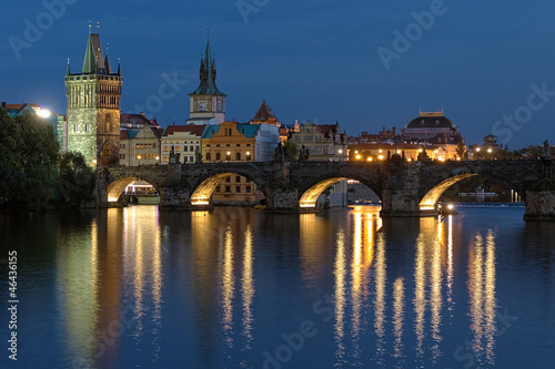 Evening view of the Charles Bridge in Prague