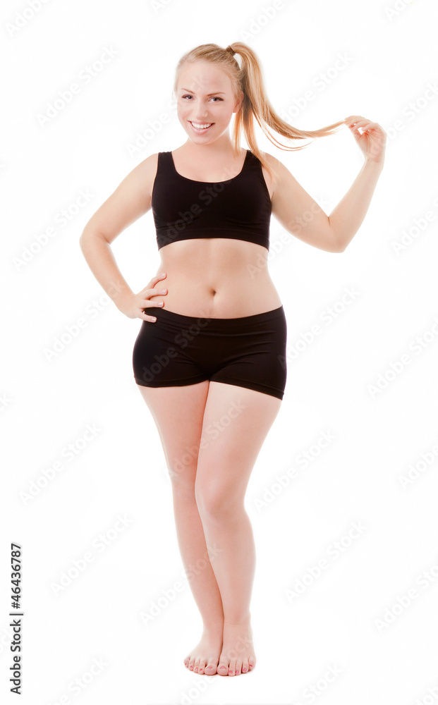 Size 40 woman isolated over white background Size 40 woman isolated over white background