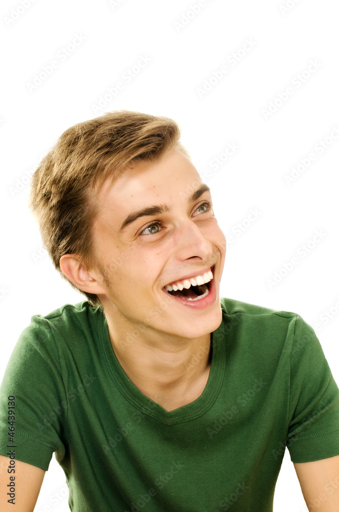 Closeup portrait of a happy young man smiling on white backgroun Closeup portrait of a happy young man smiling on white backgroun