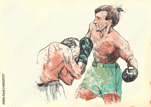 Boxing duel. Hand drawing into vintage vector