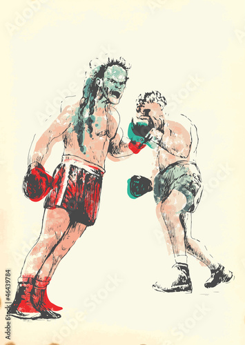 Boxing duel. Hand drawing into vector collection