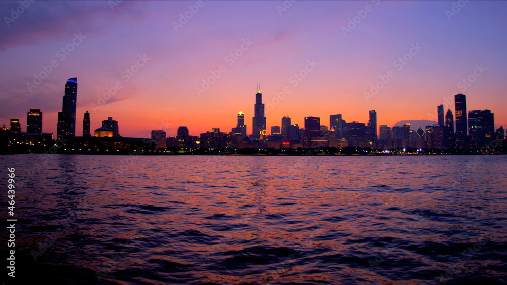 City Panorama Chicago sunset, USA City Panorama Chicago sunset, USA
