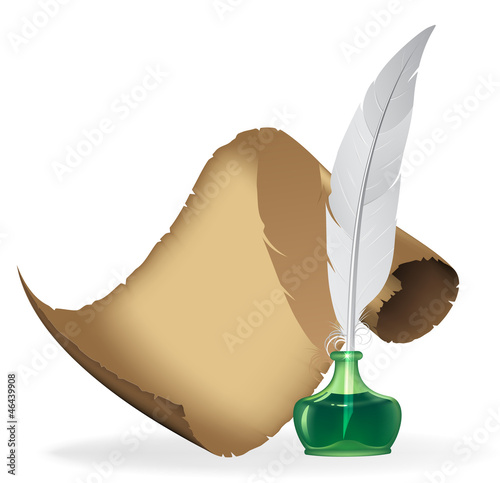 Ancient parchment, feather and inkwell