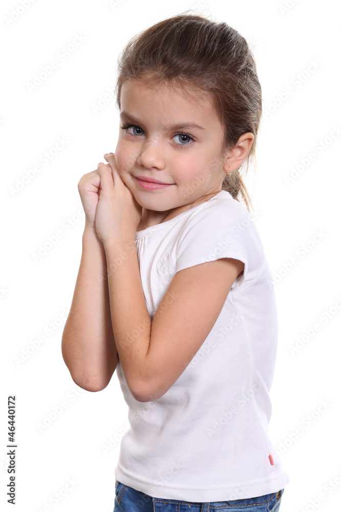 portrait of pretty little girl in blue jean portrait of pretty little girl in blue jean
