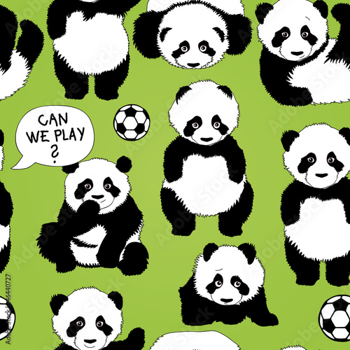 Panda wants to play football / Children's seamless pattern