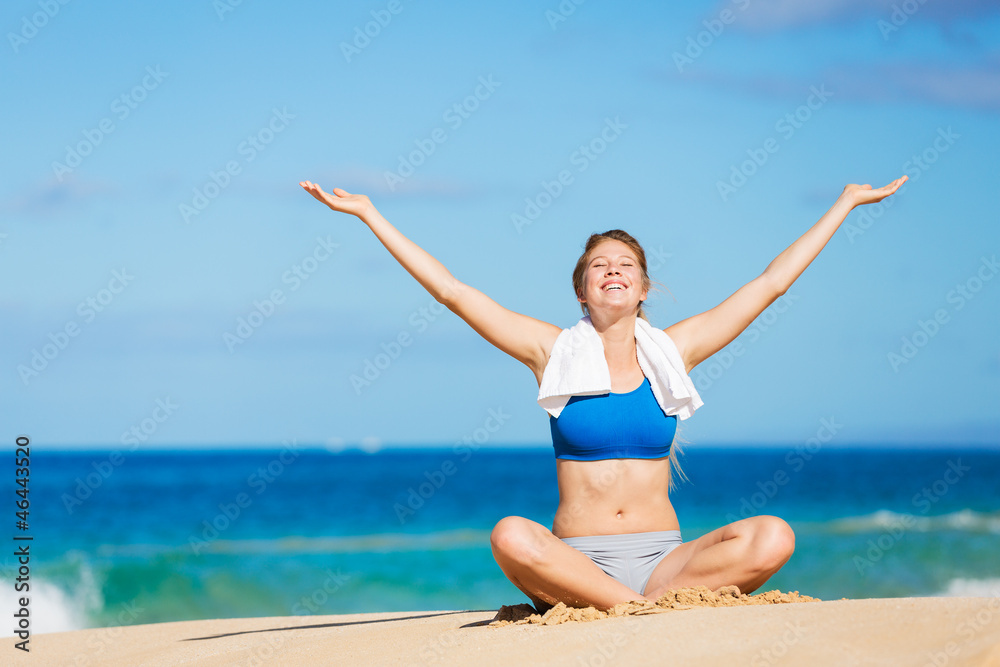 beautiful woman relaxing on the beach in Hawaii beautiful woman relaxing on the beach in Hawaii
