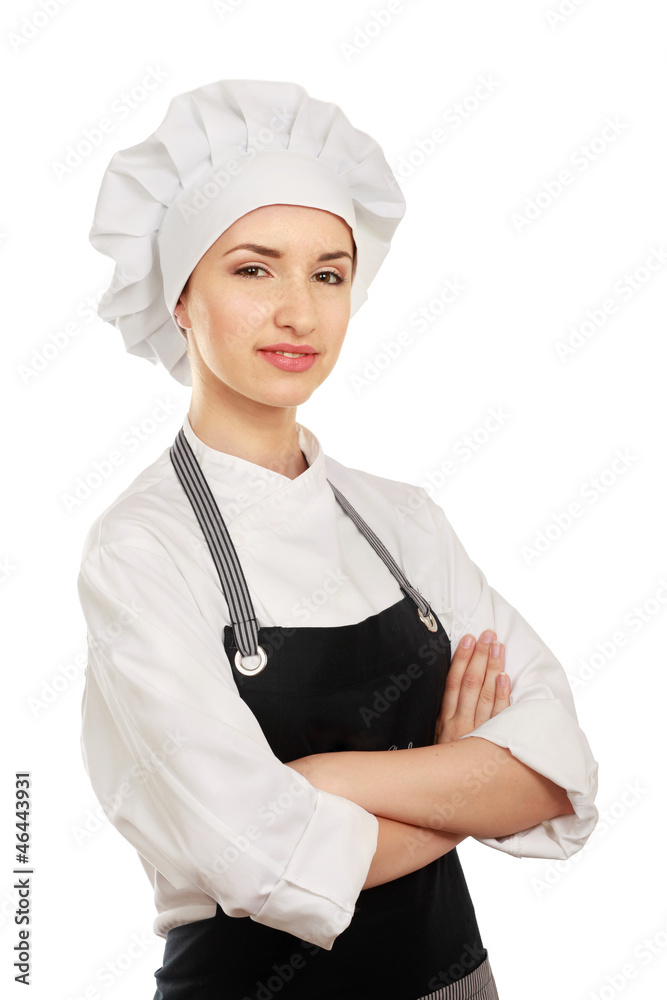 Attractive cook woman a over white background