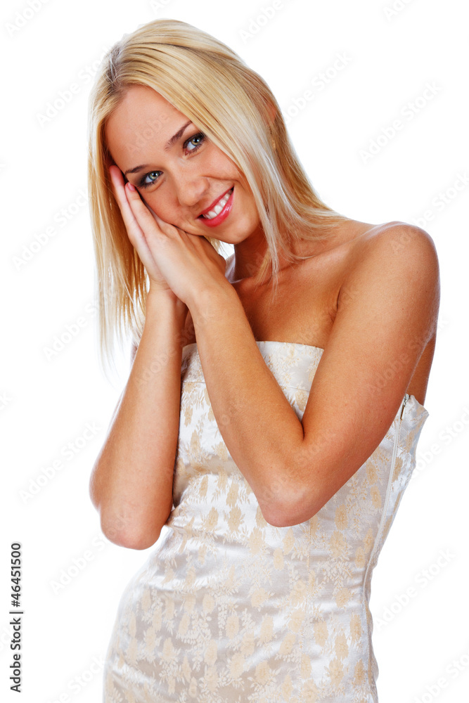 Portrait of beautiful woman posing on white background Portrait of beautiful woman posing on white background