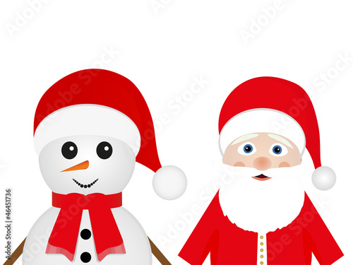 Snowman and Santa Claus on a white background