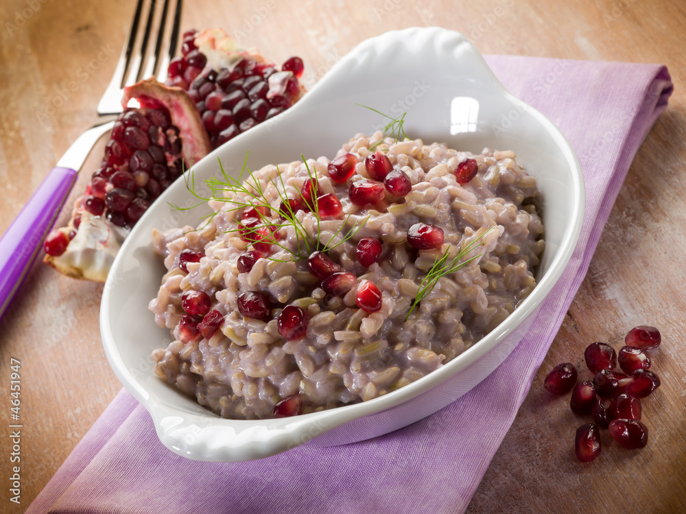 risotto with pomegranate, vegetarian food risotto with pomegranate, vegetarian food