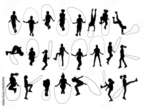 Vector set of children playing with a jumping rope