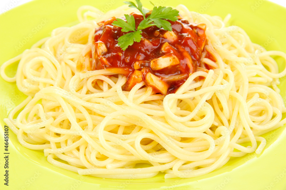 Italian spaghetti in plate close-up