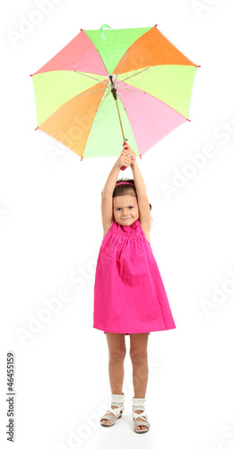 beautiful little girl with umbrella isolated on white