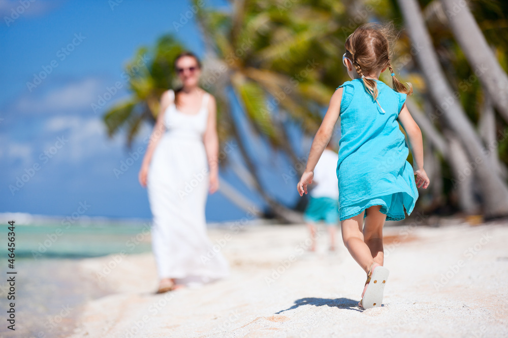Mother and kids on a tropical vacation Mother and kids on a tropical vacation