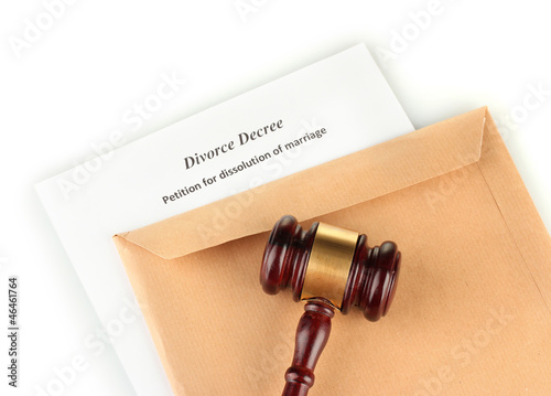 Obraz na plátně Divorce decree and envelope on white background