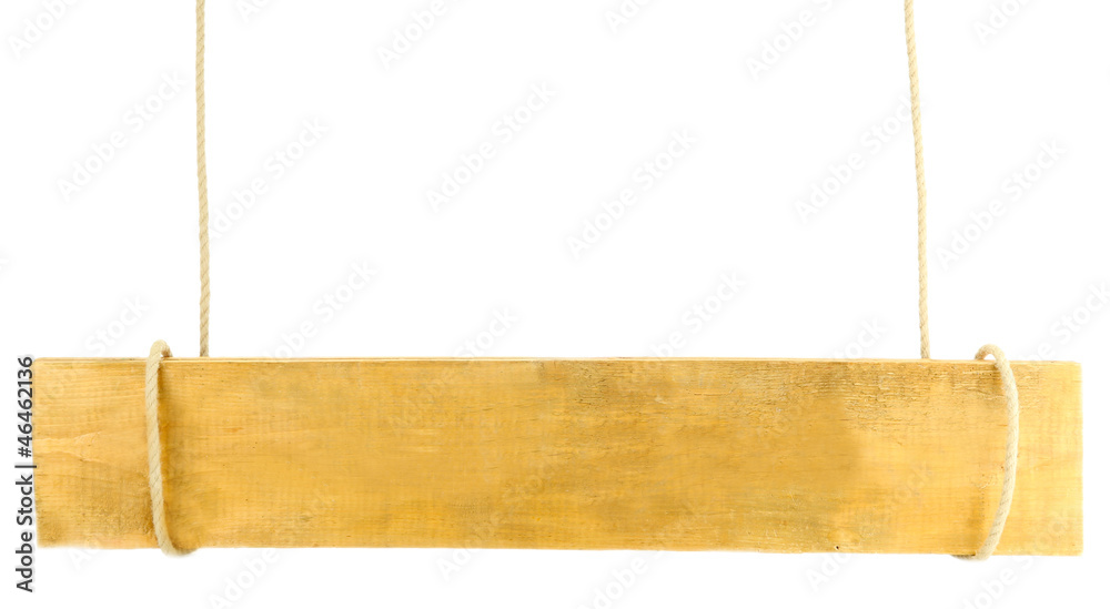 blank wooden sign hanging on rope, isolated on white blank wooden sign hanging on rope, isolated on white