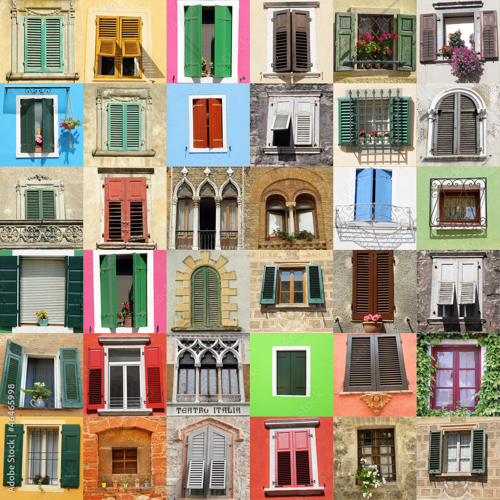 abstract wall made of beautiful old windows from Italy abstract wall made of beautiful old windows from Italy