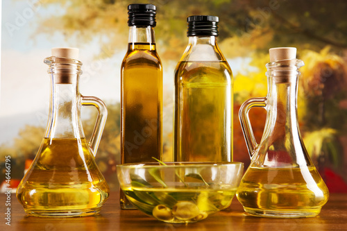 Olive oil and olives set