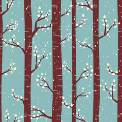 Stickers Berken patronen Winterbos naadloos patroon met sneeuwvlokken  © Iveta Angelova
