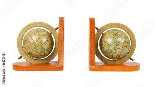 Small decorative antique globes used for books, isolated