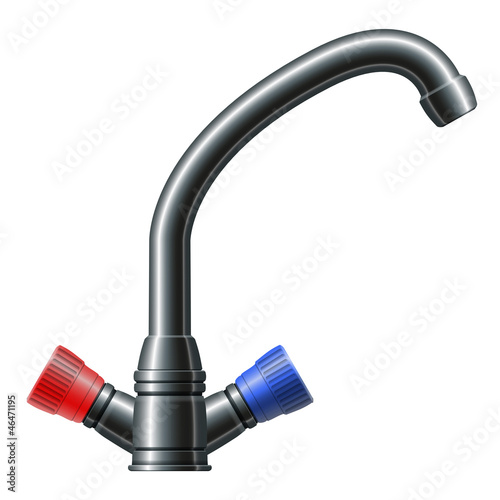 Realistic metal water tap with two plastic handles. Eps10