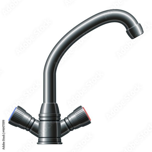 Realistic metal water tap with two metal handles. Eps10