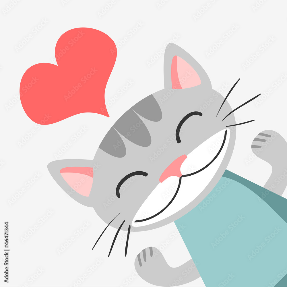 Obraz premium Romantyczna karta z uroczym kotkiem