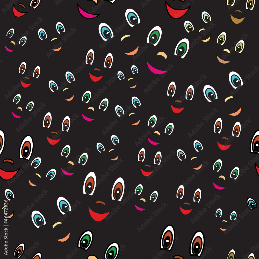 Seamless black wallpaper pattern with colorful smiles Seamless black wallpaper pattern with colorful smiles