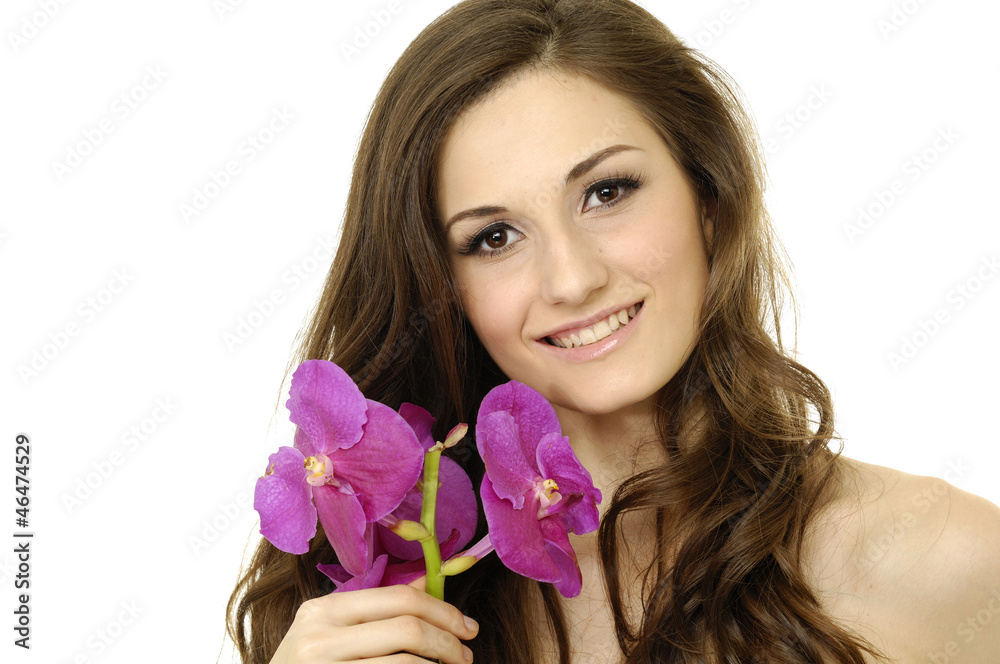 Beauty orchid flower girl on the white background Beauty orchid flower girl on the white background