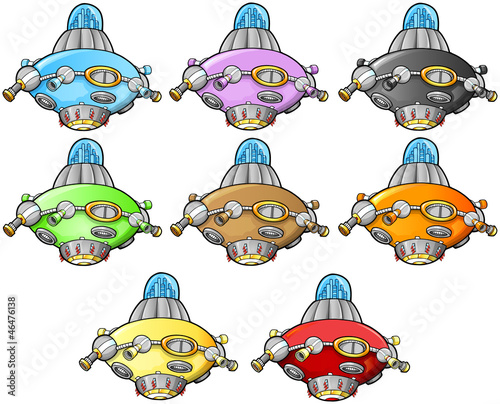 Spaceport battle station Vector Illustration Set