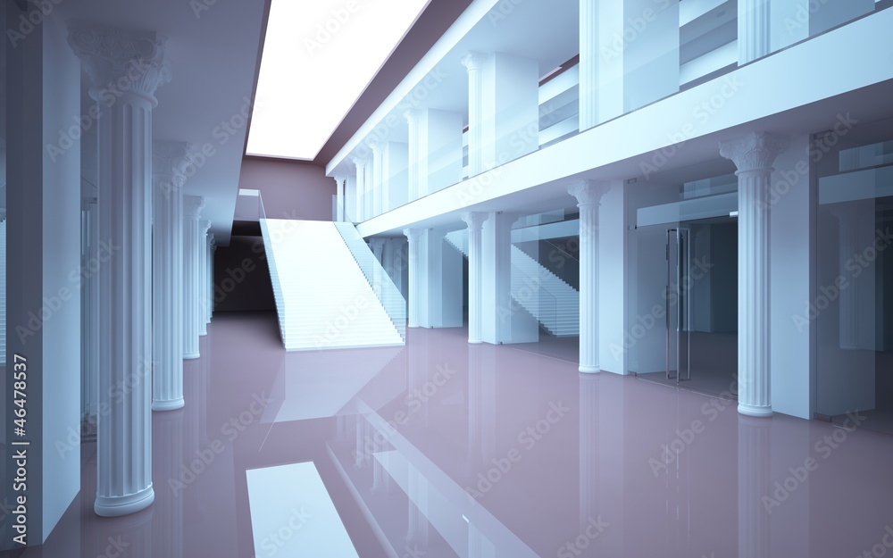 Obraz premium abstract interior mall with classical columns and stairs
