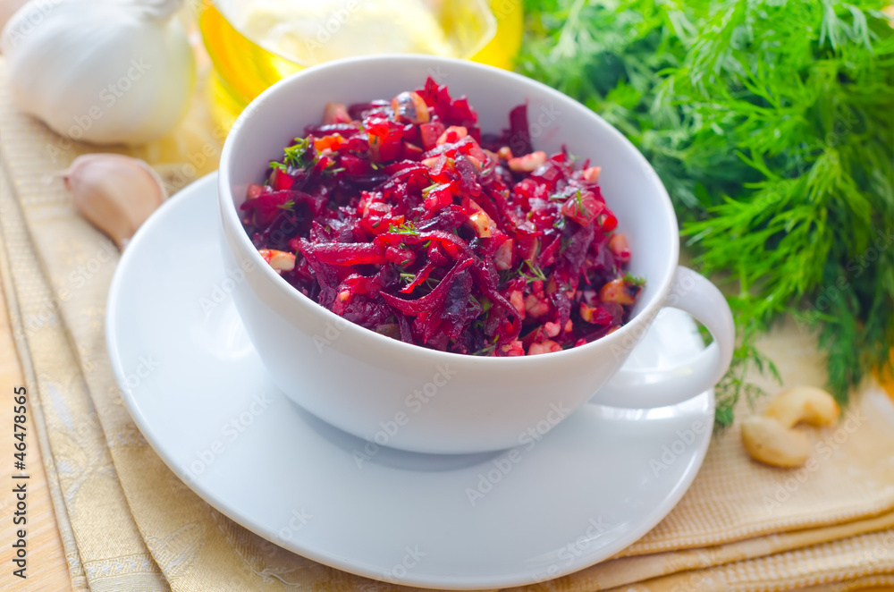 Fresh salad with beet and walnuts, vegetarian salad Fresh salad with beet and walnuts, vegetarian salad