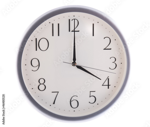 isolated white clock at 4