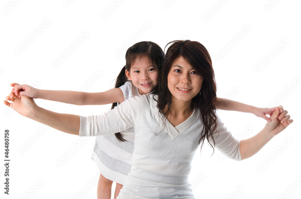 asian girl and mother with isolated white background asian girl and mother with isolated white background
