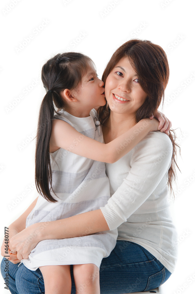 Asian mother and her daughter on white background, perfect for m Asian mother and her daughter on white background, perfect for m