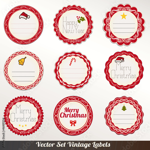 Set of vector Christmas labels, old dirty paper textures photo