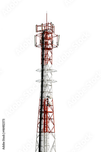 Cellphone telecommunication tower on white isolate background
