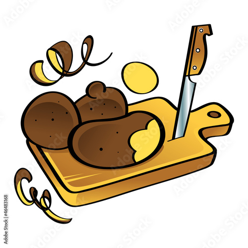 Potato vegetable food knife wooden desk kitchen