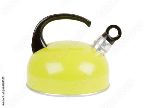 Used green kettle, isolated