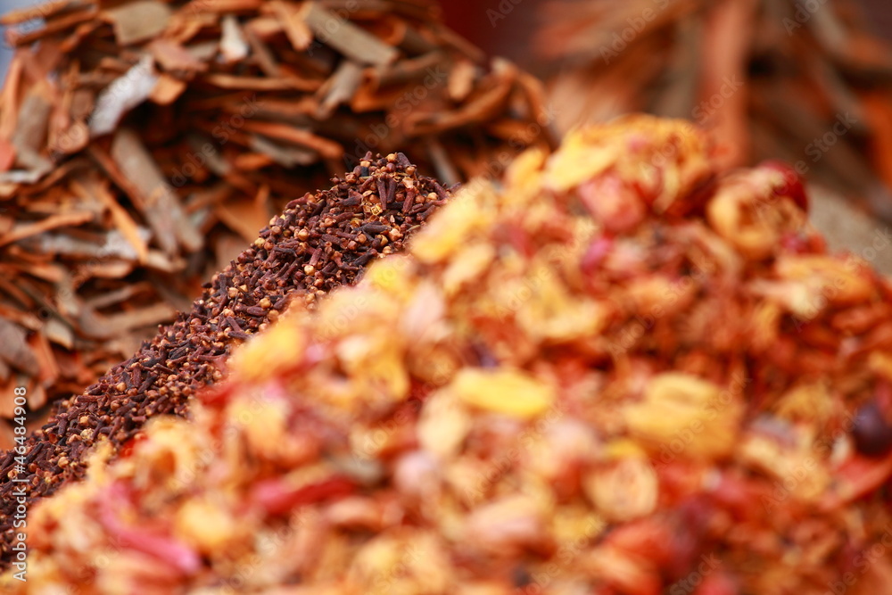 Traditional spices and dry fruits in local bazaar in India. Traditional spices and dry fruits in local bazaar in India.